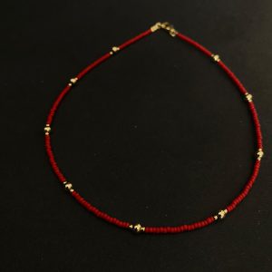 שרשרת מרקש אדומה בשילוב גולדפילד14K